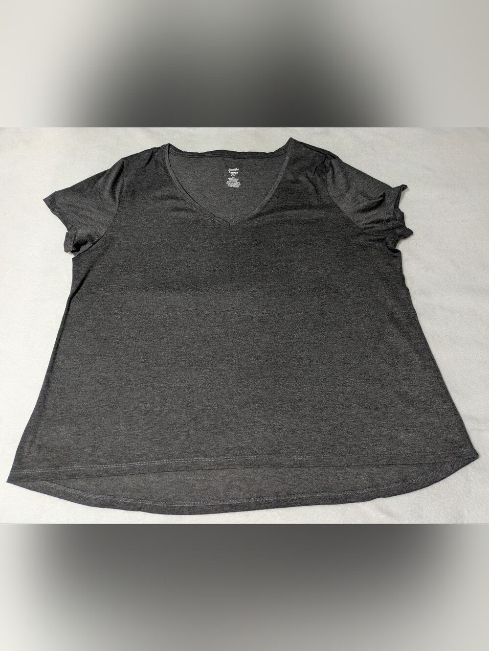 Jennifer Lauren Plus Grey V-Neck Short Sleeve Top - 3X